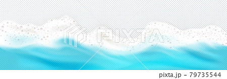 Top view of sea wave foam splashing border, frame 79735544