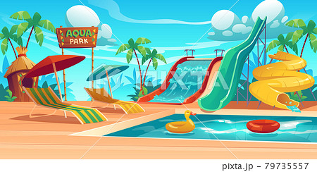 Aqua park with swimming pool and water slides Aqua park with swimming pool and water slides 79735557