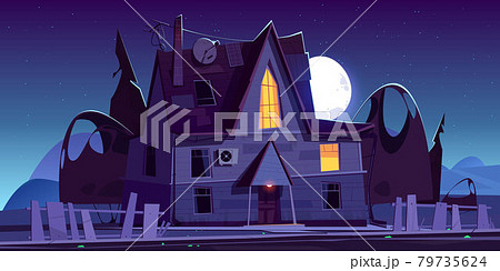 Old Scary House With Glow Windows At Nightのイラスト素材 Old Scary House With Glow Windows At Nightのイラスト素材
