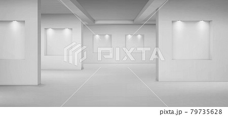 Empty gallery with empty niches with spotlights Empty gallery with empty niches with spotlights 79735628