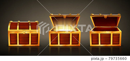 Wooden treasure chest with open and closed lid 79735660