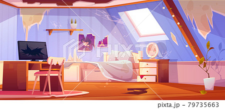 Old dirty girl bedroom interior on attic - Stock Illustration [79735663] -  PIXTA