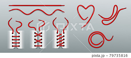 Red shoelaces, lacing by ropes in sneakers Red shoelaces, lacing by ropes in sneakers 79735816