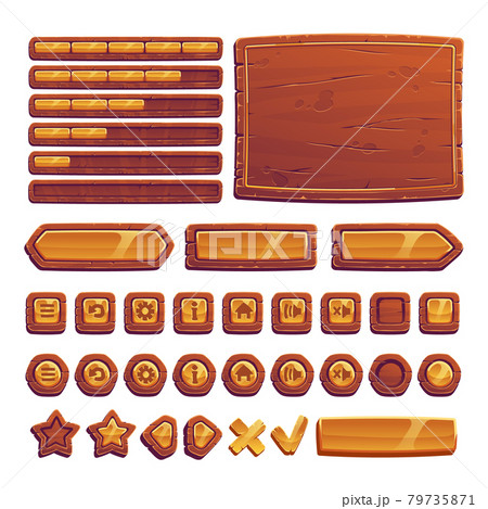 Wooden and gold buttons for ui game, gui elements 79735871
