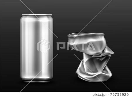 Crumpled aluminium can, metal trash for recycleのイラスト素材