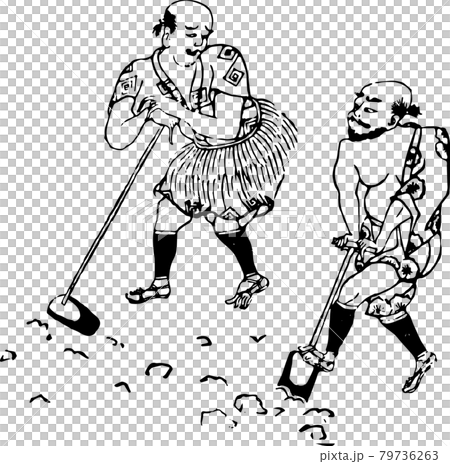 A man plowing a rice field while talking 79736263