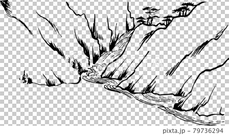 山の間を流れる川 79736294