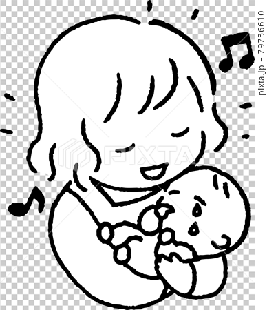 泣く赤ちゃんをあやすエプロンを着た若い女性のイラスト 79736610