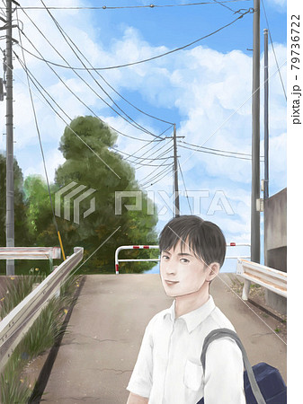 イラスト素材 夏の学生の帰り道のイラスト素材