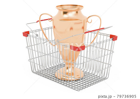 Shopping basket with gold trophy cup award. 3D rendering Shopping basket with gold trophy cup award. 3D rendering 79736905
