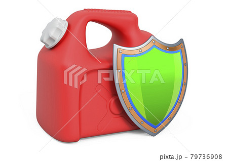 Plastic jerrycan with shield, 3D rendering Plastic jerrycan with shield, 3D rendering 79736908