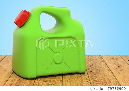 Plastic jerrycan on the wooden planks, 3D rendering 79736909