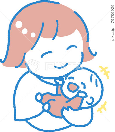 楽しそうに笑う赤ちゃんを抱く若い女性のイラスト 79736926