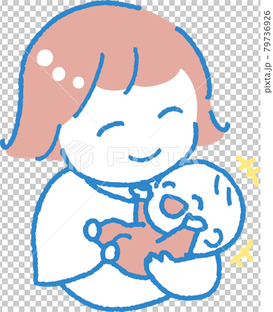 楽しそうに笑う赤ちゃんを抱く若い女性のイラスト 79736926