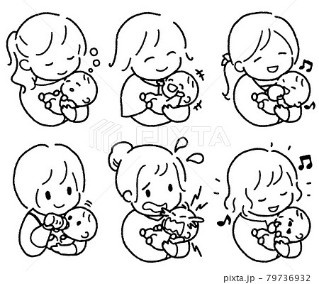 赤ちゃんを抱く若い女性のイラストセット 79736932