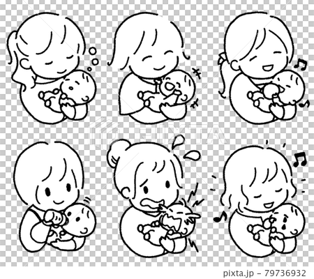 赤ちゃんを抱く若い女性のイラストセット 79736932