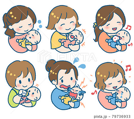 赤ちゃんを抱く若い女性のイラストセット 79736933