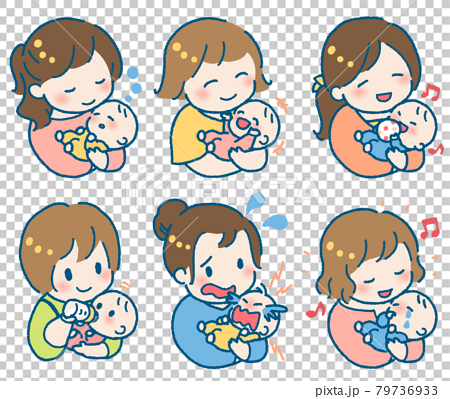 赤ちゃんを抱く若い女性のイラストセット 79736933