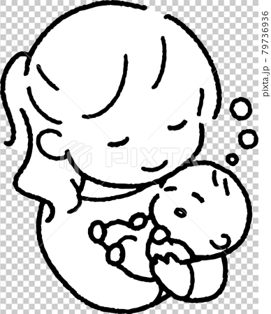 すやすやと眠る赤ちゃんを抱く若い女性のイラスト 79736936