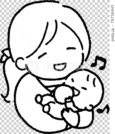 おもちゃで遊ぶ赤ちゃんを抱く若い女性のイラスト 79736945