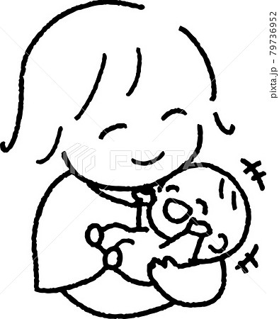 楽しそうに笑う赤ちゃんを抱く若い女性のイラスト 79736952
