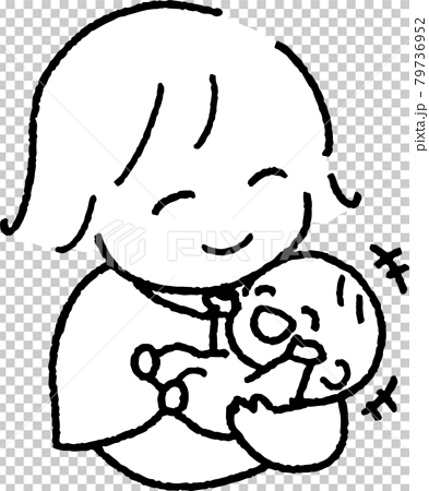 楽しそうに笑う赤ちゃんを抱く若い女性のイラスト 79736952