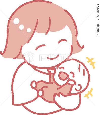 楽しそうに笑う赤ちゃんを抱く若い女性のイラスト 79736953