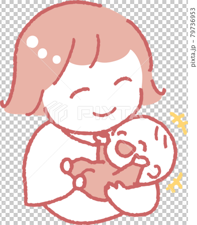 楽しそうに笑う赤ちゃんを抱く若い女性のイラスト 79736953
