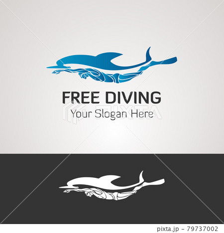 Free diver and dolphin. Freediving logo vector illustration Free diver and dolphin. Freediving logo vector illustration 79737002