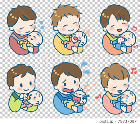 Illustration set of a young man wearing an apron holding a baby 79737087