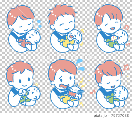 Illustration set of a young man wearing an apron holding a baby 79737088