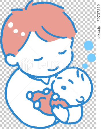Illustration of a young man holding a baby sleeping comfortably 79737229