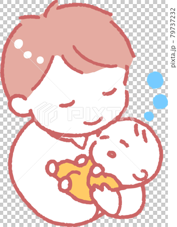 すやすやと眠る赤ちゃんを抱く若い男性のイラスト 79737232