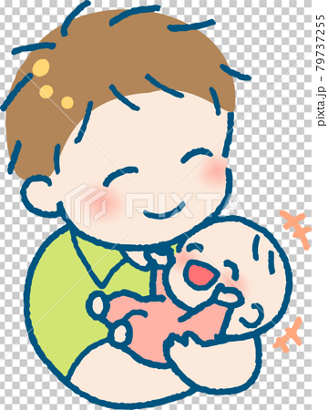 楽しそうに笑う赤ちゃんを抱く若い男性のイラストのイラスト素材