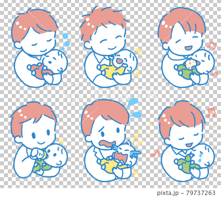 Illustration set of a young man holding a baby Illustration set of a young man holding a baby 79737263