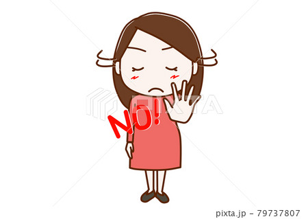 <全身・正面>はっきりとNOと告げて拒絶する女性 <全身・正面>はっきりとNOと告げて拒絶する女性 79737807