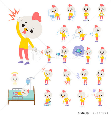 怪我や病気状態のトリの男の子のセットのイラスト素材 怪我や病気状態のトリの男の子のセットのイラスト素材