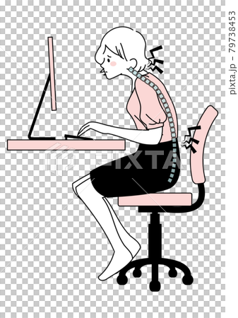 女性以扭曲的姿勢使用電腦的疼痛 79738453