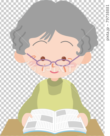 雑誌を読む高齢女性 79738881