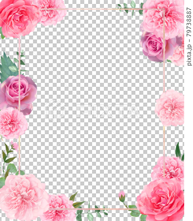 優しい色使いの薔薇と植物の美しい白バックフレームイラストベクター素材のイラスト素材