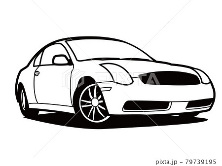 国産スポーツカー旧型 塗り絵風 自動車イラストのイラスト素材
