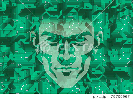 AI 人工知能のイメージ　電子回路と人の顔 79739967