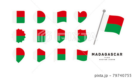 マダガスカルの国旗 色々な形のアイコンセット ベクターイラスト