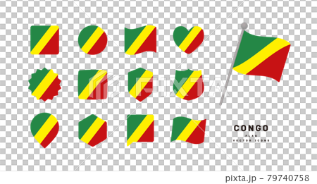 コンゴの国旗 色々な形のアイコンセット ベクターイラスト コンゴの国旗 色々な形のアイコンセット ベクターイラスト 79740758
