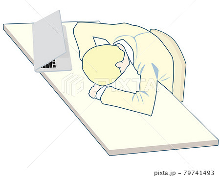 机に突っ伏すエンジニアのイラスト素材