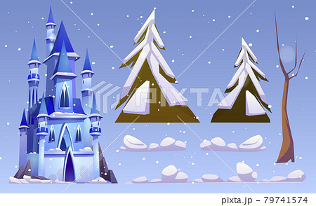 Magic castle and winter landscape elements Magic castle and winter landscape elements 79741574