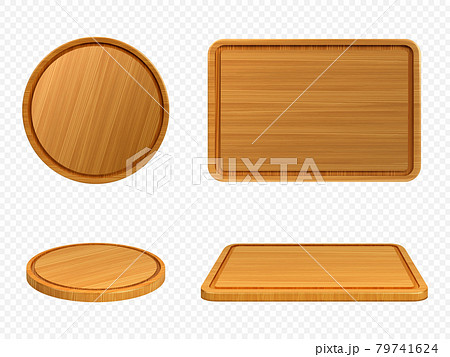 Wooden pizza and cutting boards top or front view 79741624