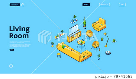 Living room design banner with isometric interior 79741665