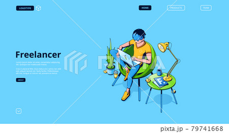 Vector landing page of freelancer, remote work 79741668