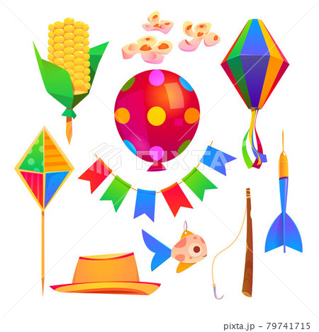 Festa Junina party cartoon elements, vector set 79741715